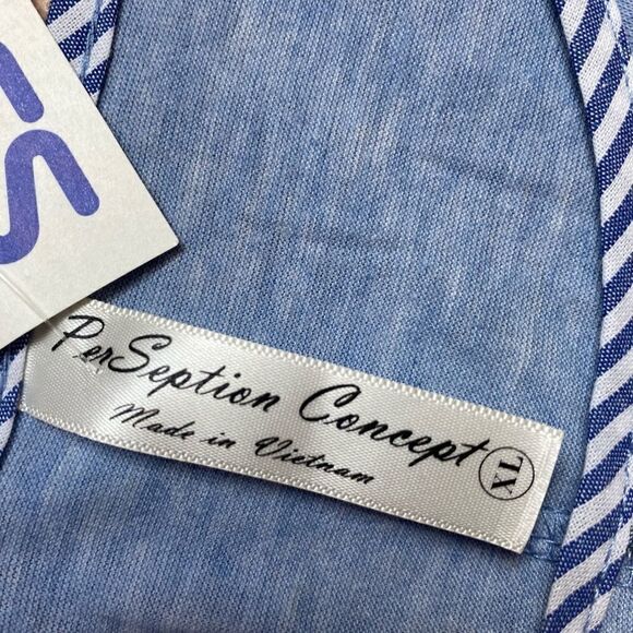 PerSeption Concept NWT Blue Stripe Stretch blouse with Buckles Blouse sz XL - Picture 4 of 6